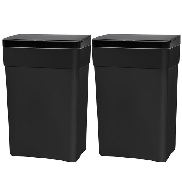PayLessHere 13 Gallon 50 L Trash Can with Lid Plastic Kitchen Trash Bin Automatic Touch Free Motion Sensor Trash Can (2, Black)