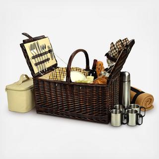 4-Person Buckingham Picnic Basket with Blanket & Coffee Set