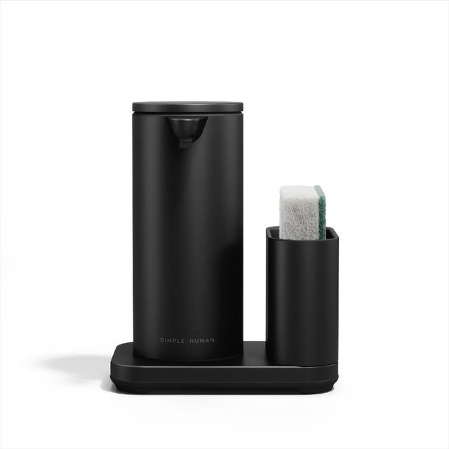 simplehuman Liquid Sensor Pump with Caddy, 9 oz Automatic Soap Dispenser for Kitchen and Bathroom, Touchless Motion Sensor, Variable Dispense, Rechargeable, High-Grade Matte Black Steel