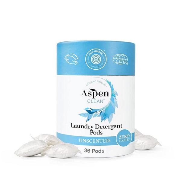 Unscented Laundry Pods by AspenClean, New and Improved Packaging, Zero Plastic, EWG Verified™, Vegan, Hypoallergenic Natural Laundry Detergent - 36 Count