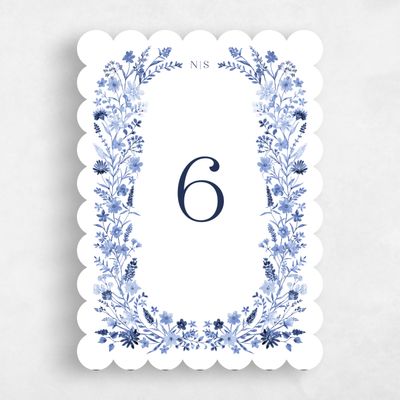 Blue Scalloped Wedding Table Number - Spasso