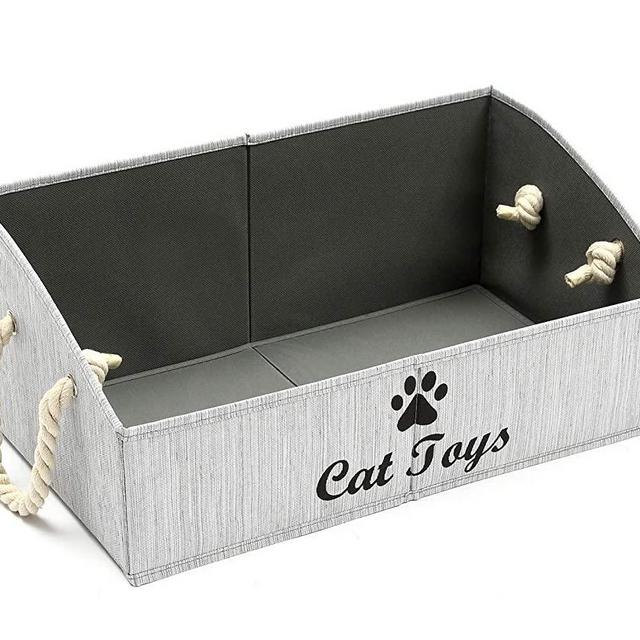 Geyecete Large cat Toys Storage Bins - Foldable Fabric Trapezoid Organizer Boxes with Weave Rope Handle, Collapsible Basket for Shelves,cat Toys,cat Apparel & Accessories(Gray-CAT)