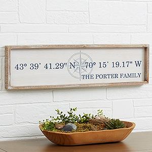 Latitude & Longitude Personalized Long Barnwood Frame Wall Art- 30" x 8" - On Sale Today!