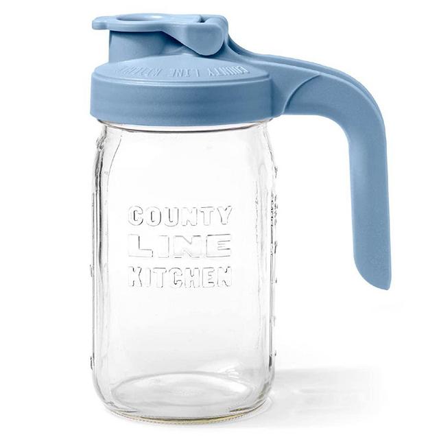 County Line Kitchen - Heavy Duty Glass Mason Jar Pitcher - Wide Mouth, 1 Quart(32 oz), Sky Blue