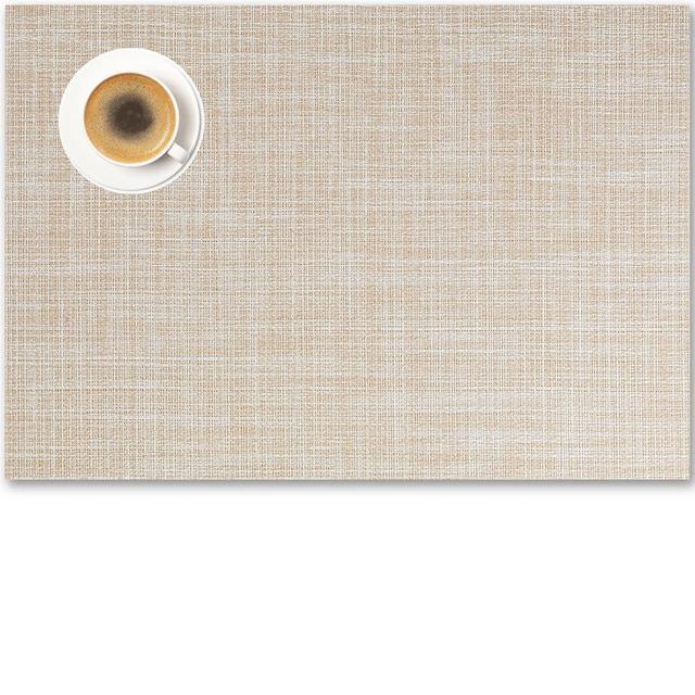 Placemats Set of 12 - Easy Clean Woven Vinyl Placemat for Dining Table, Indoor/Outdoor Place Mats, Washable PVC Table Mats（Beige）
