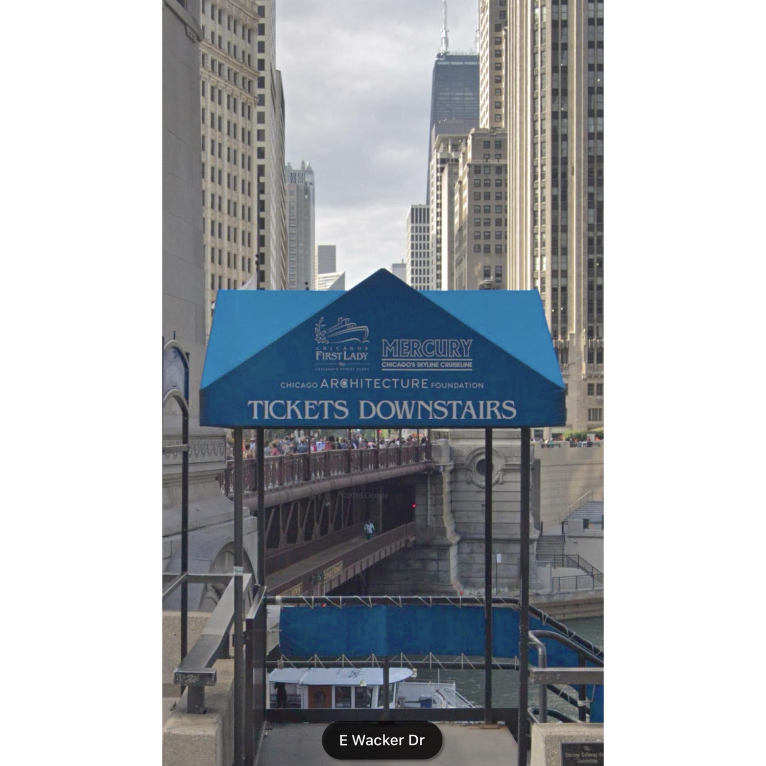 This is the stair case you need to find to head down to the river. Keep walking East towards the lake until you see the boat that says “Chicago’s Fair Lady”