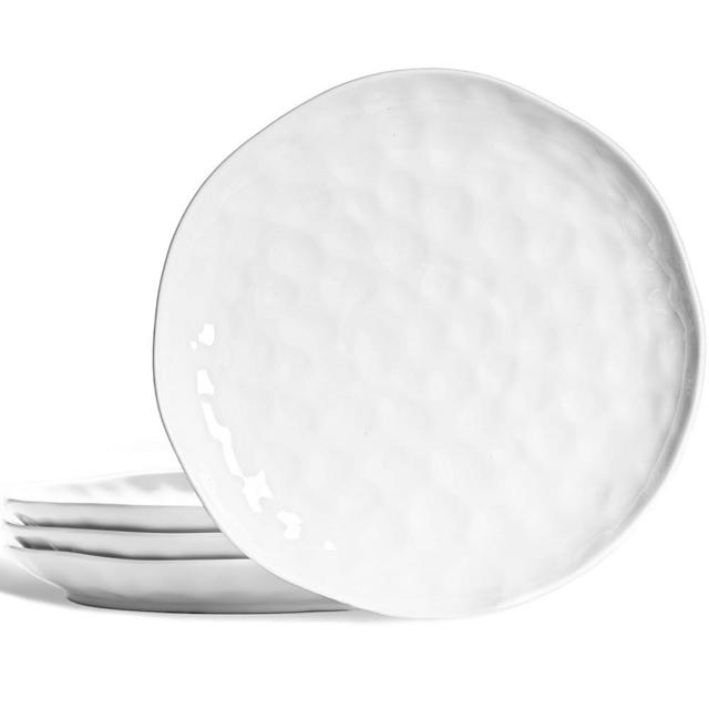 HOMBENE White Dinner Plates Set of 4, 10.5 inch Porcelain Dish Set, Dishwasher, Microwave, and Oven Safe, Dinner Daily Plates, Salad and Pasta Plates Set