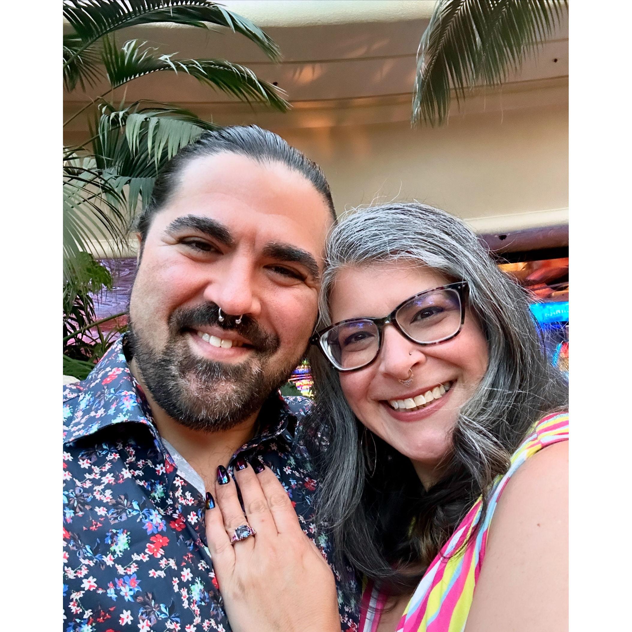 On our way to dinner at Bouchon in Vegas right after geting engaged!