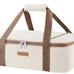 LUNCIA Insulated Single Decker Casserole Carrier, Lasagna Lugger Tote Keeps Food Hot or Cold, Thermal Lunch Bag for Potluck Parties, Picnic and Cookouts, Fits 9" x 13" Baking Dish, Cream