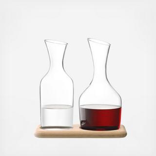 Water & Wine Carafe Set & Oak Base