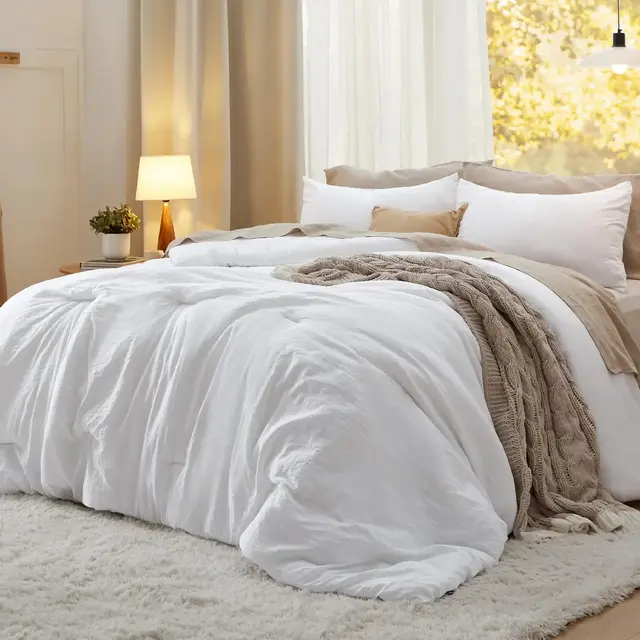 3Pcs White Soft Warm Imitation Washed Cotton Bed Comforter Sets King Size for All Seasons - Bedsure