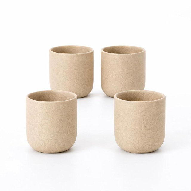 xyadyhz Set of 4 Ceramic Espresso Cups - 5 oz Handleless Demitasse Mugs for Double Shot, Cortado & Tea, Japanese Style Rustic Small Coffee Cups, Premium Espresso Accessories (Natural Beige)