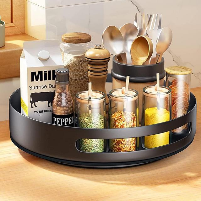 Lazy Susan Organizer Metal Steel Turntable 8.7 inch, SAYZH Rotating Spice Racks for Pantry Cabinet Cupboard Organizer Table Black