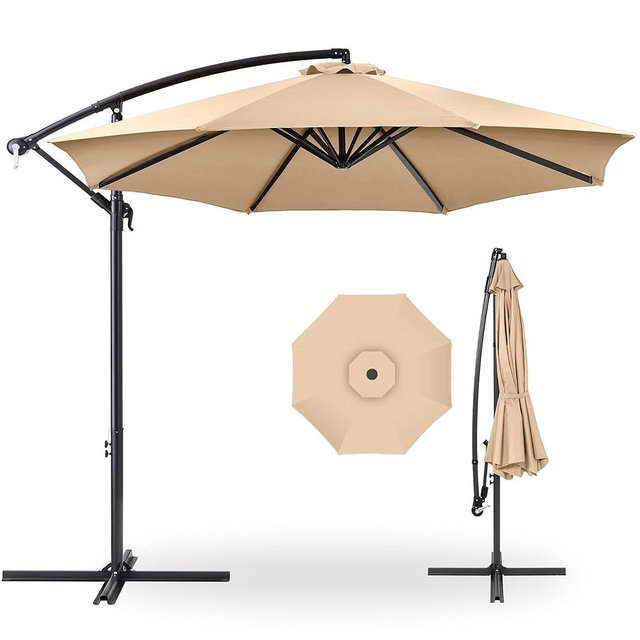 Best Choice Products 10ft Offset Hanging Market Patio Umbrella w/Easy Tilt Adjustment, Polyester Shade, 8 Ribs for Backyard, Poolside, Lawn and Garden