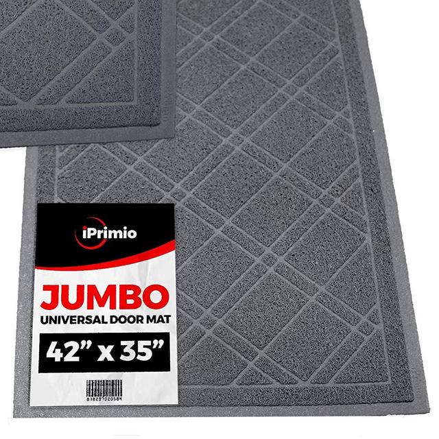SlipToGrip Universal Gray Door Mat with DuraLoop - Jumbo 42"x35" Outdoor Indoor Entrance Doormat - Waterproof - Low Profile Door Mat - Welcome - Front Door, Garage, Patio
