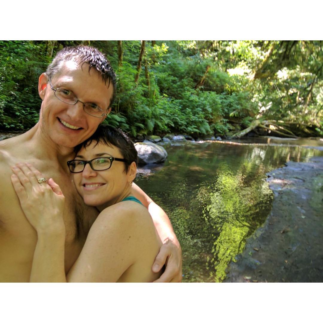 Mere moments after he proposed at Sweet Creek Trail in the Suislaw National Forest, OR.
