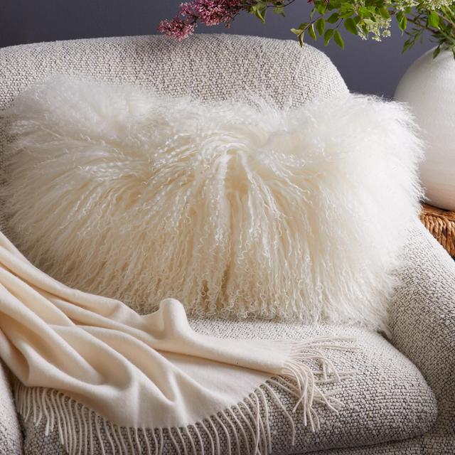 Luxe Mongolian Lamb Lumbar Pillow Cover in Ivory