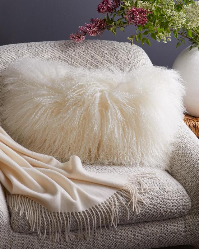 Luxe Mongolian Lamb Lumbar Pillow Cover in Ivory