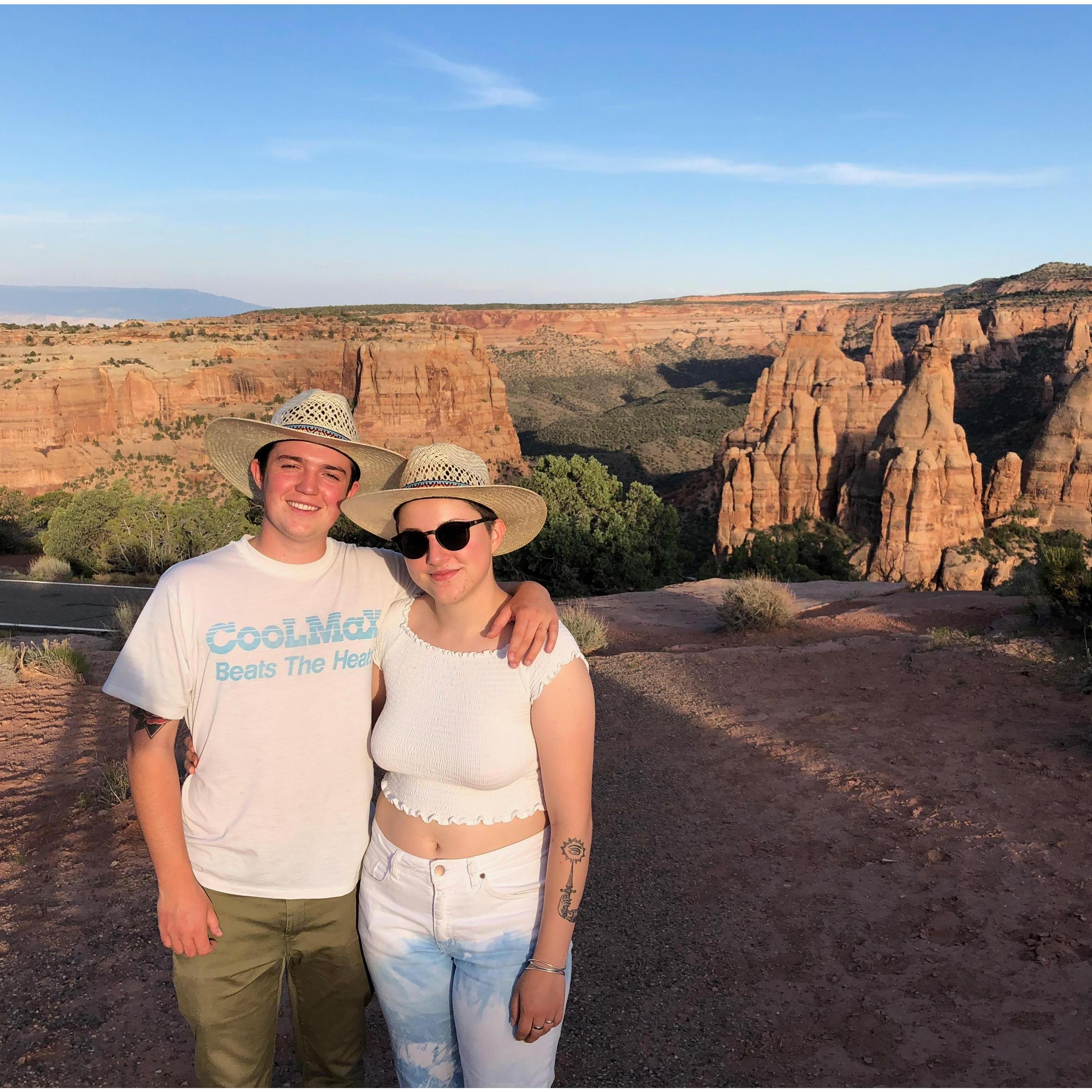 In the Colorado National Monument with fun, matching hats!