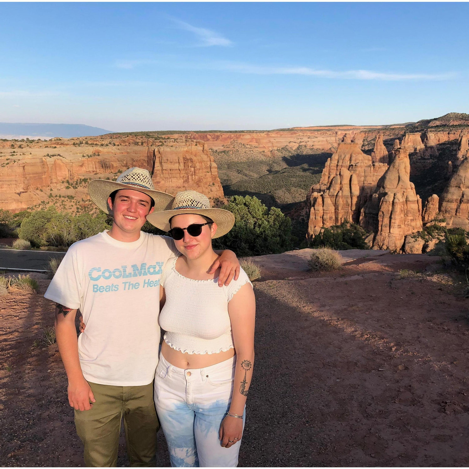 In the Colorado National Monument with fun, matching hats!