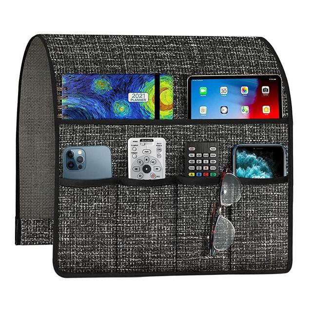Naturoom Thick Linen Armchair Caddy, TV Remote Holder for Couch Sofa, Armrest Organizer Recliner Accessories, Arm Chair Side with 6 Pockets, Dark Grey