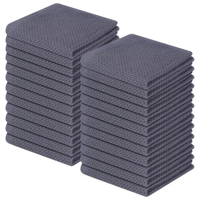 Homaxy 100% Cotton Waffle Weave Kitchen Dish Cloths, Ultra Soft Absorbent Quick Drying Dish Towels, 12 x 12 Inches, 24-Pack, Dark Grey