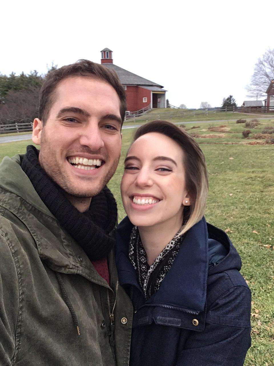 Ah the early days! Snapping a very chilly picture together in front of the barn at Shelburne Museum during their winter festival.