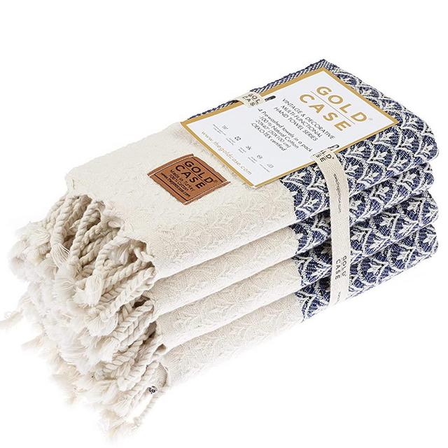 Helen Original Turkish Hand Towels by GOLD CASE - Set of 4 - 20x40 100% Cotton Decorative Towel - Bathroom and Kitchen Peshtemal for Hand, Face, Hair, SPA, Farmhouse, Gym, Tea and Dishcloth, Teal