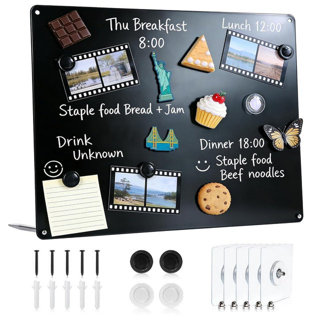 Black Magnetic Bulletin Board to Display Magnetic Notes 3 Installation Methods Multi-Purpose Display Board for Souvenir Magnets Fridge Stickers Photos Spice Jars Desktop Board for Home Kitchen Office