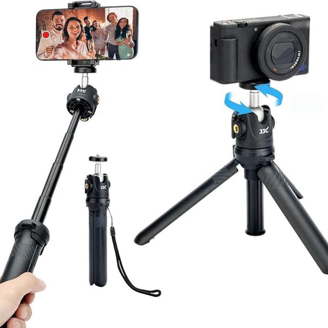 JJC 2 in 1 Extendable Mini Vlogging Tripod & Selfie Stick for Sony ZV-E10 II ZVE10 ZV-1F ZV1F ZV-1 II ZV1 RX100 VII A6100 A6400, Canon PowerShot V1 G7X Mark III II EOS M50 Mark II R100 R50 R10 & More