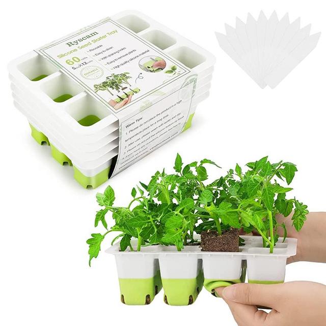10pcs Reusable Seed Starter Tray, 120 Cells Seed Starter Kit, Silicone Seedling Starter Trays for Starting Plant Seeds with Flexible pop-Out Cells, Indoor Gardening Plant Germination Trays