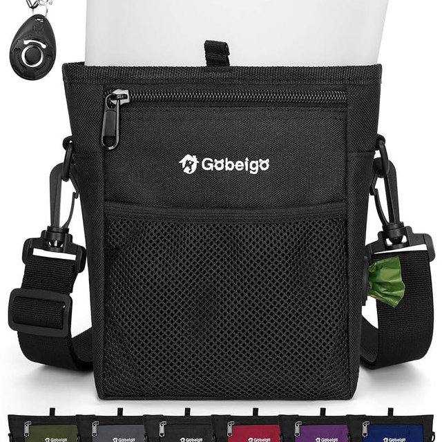 Gobeigo Dog Treat Pouch, Magnetic Closure & Sealable Silicone Bag Insert, 4-Cup Capacity – Belt Clip/Waist Belt/Crossbody Wear, Clicker Included – Great for Pet Training & Walking (Black)