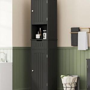 ChooChoo 67" Tall Bathroom Storage Cabinet, Narrow Bathroom Cabinet with 2 Doors and 1 Drawers, Freestanding Cupboard Floor Cabinet with Adjustable Shelves for Living Room, Kitchen, Black