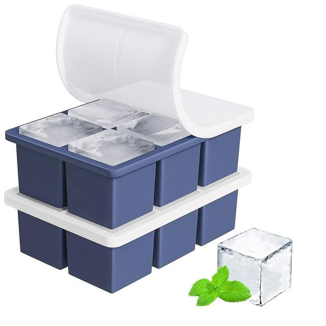 Large Ice Cube Tray for Whiskey: FDDBI Silicone Ice Cube Trays with Lid - 2Pack Big Square Old Fashioned Ice Cube Maker for Cocktail - 2inch Huge Cubed Ice Trays for Whisky