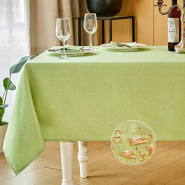 Mebakuk Rectangle Table Cloth Linen Farmhouse Tablecloth Waterproof Anti-Shrink Soft and Wrinkle Resistant Decorative Fabric Table Cover for Kitchen (52" x 70" (4-6 Seats), Mint Green)