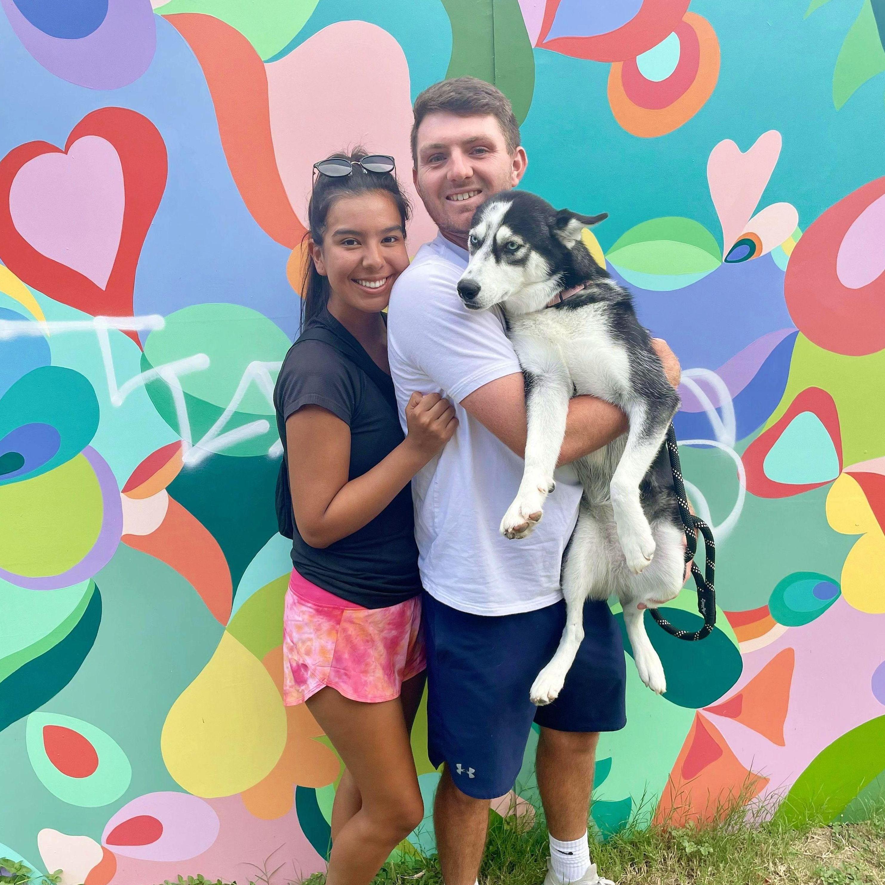 Family picture with our husky Stormy… she wasn’t feeling photogenic at the moment.