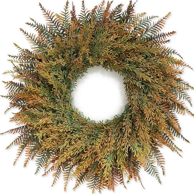 26'' Large Fall Wreath for Front Door, Porch, Window- Artificial Fern Leaves and Faux Wheat Grass Outdoor Autumn Wreath for Home, Farmhouse Wall Thanksgiving Day Harvest Festival Decor