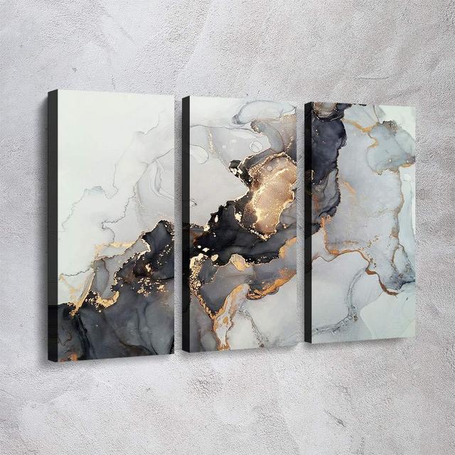 "AWESOMETIK" Abstract Marble Modern Trendy Canvas Print Wall Art, Office Decor. Ready To Hang. Made In USA (3 Piece Medium, Black and Gold Marble Abstract)