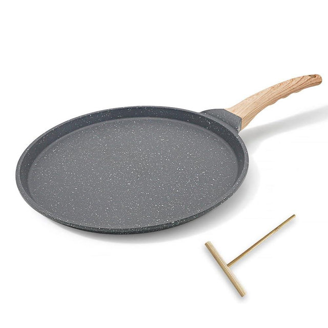 Bobikuke 10 inch Crepe Pan, Nonstick Pan for Crepes, Dosa Tawa Tortilla Pan, Griddle Pancake Pan for Roti Indian - Black