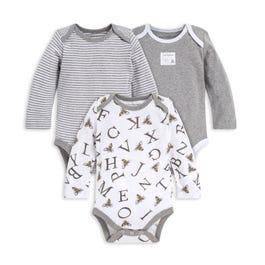 A-Bee-C Organic Baby Long Sleeve Bodysuits 3 Pack, 0-3 months