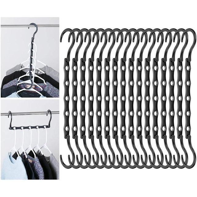 Mr. Pen- Space Saving Hangers for Clothes, 16 pcs, Black, Plastic Multi Clothes Hangers Space Saving, 5 Slots, 360° Rotating Hooks