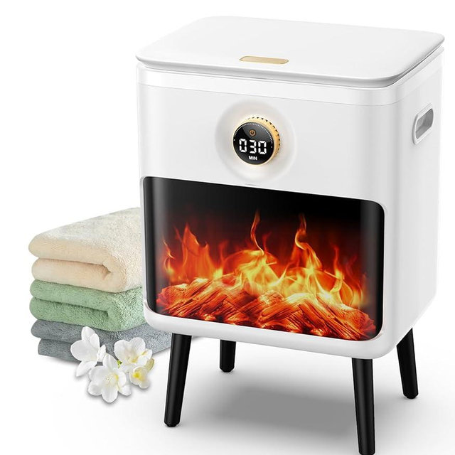 Evenchic Towel Warmer, 23L Large Luxury Towel Warmers for Bathroom with 3D Flame Screen, Auto Shut Off Even Heated Hot Towel Warmer Bucket for Towels, Bathrobes, Blankets, PJ's, White