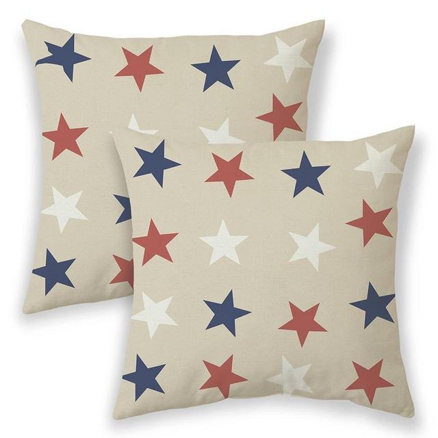 4th of July Pillow Covers 16x16, Memorial Day Patriotic Outdoor Decorative Throw Pillows for Couch, Blue Red White Star Decor Cushion Cover 2 Pcs American Flag Linen Pillowcase for Bed Car Safa