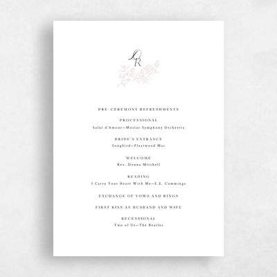 Light Mauve, White Wedding Program - Lisette