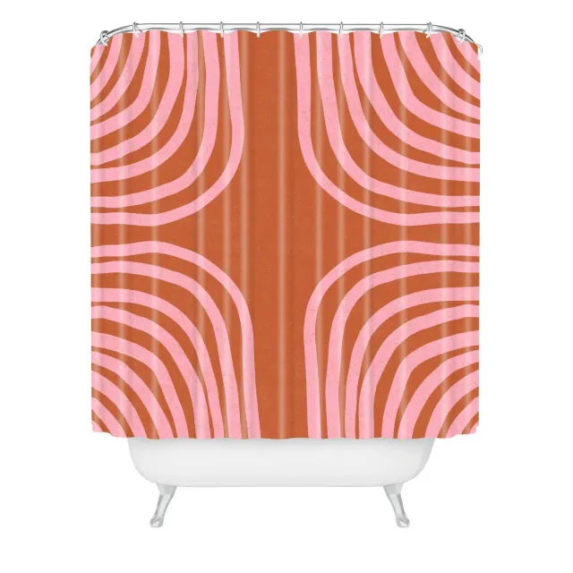 Sunshine Canteen Sahara Shower Curtain Pink- Deny Designs: 74" Polyester Fabric, Machine Washable, Non-Woven, Ring Top