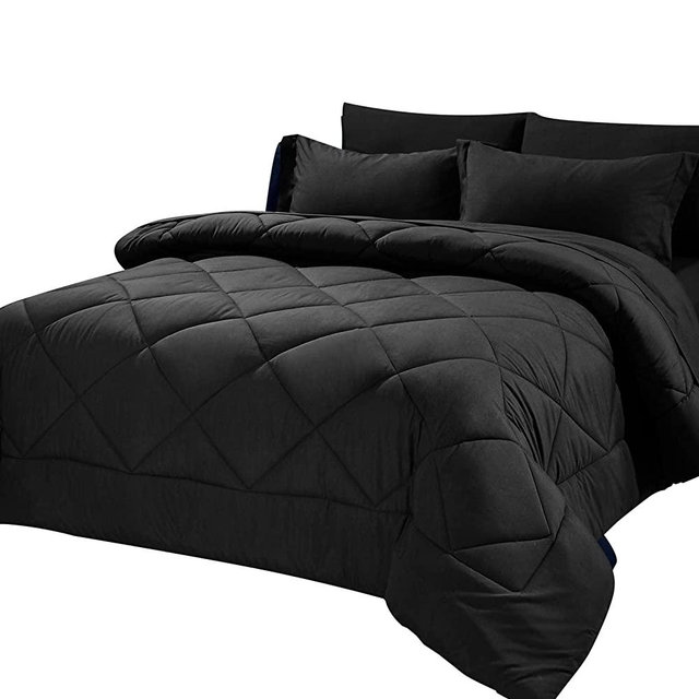 CozyLux Full/Queen Comforter Set with Sheets 7 Pieces Bed in a Bag Black All Season Bedding Sets with Comforter, Pillow Shams, Flat Sheet, Fitted Sheet and Pillowcases