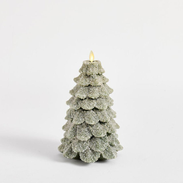 Premium Flameless Trees, Green Spruce German Glitter, Large 9"H