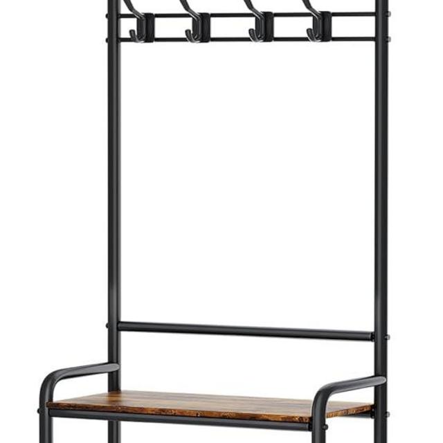 ZERDER Coat Rack, Entryway Hall Tree with Shoe Bench and Storage, 4-in-1 Coat Rack with 3-Tier Shelves, Hanging Rod and 8 Hooks, Freestanding Coat Rack Stand for Living Room, Bedroom, Rustic Brown
