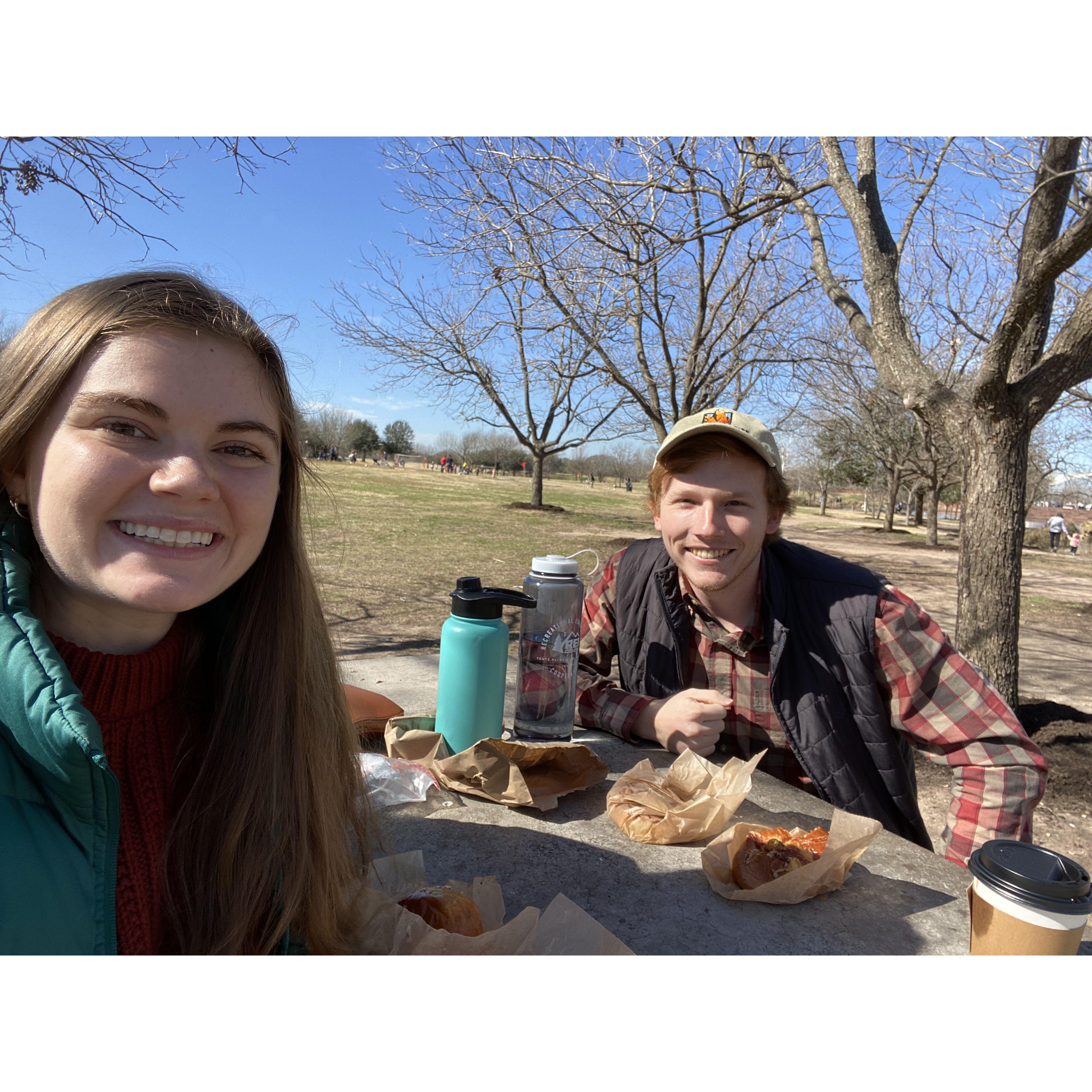 One year anniversary! Back where it all began - the Mueller Duck Pond with kolaches!