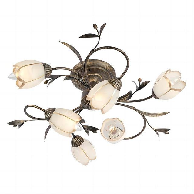24 Inch 6-Lights Branch Shaped Ceiling Lights, Creative Retro Style Flower Vine Ceiling Light Fixtures, Country Style Ceiling Lamp for Living Room, Bedroom, Kitchen, Study Room